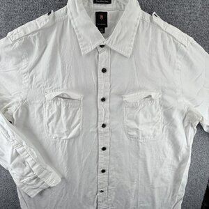Victorinox 2XL Button Up Shirt Men White Cotton Military Flannel Twill Pockets